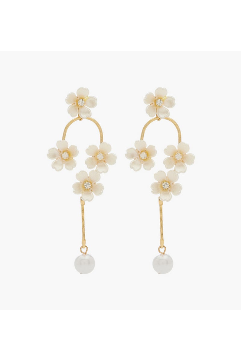 Gold Tone Floral Accent Dangling Earrings with Pushback Closure